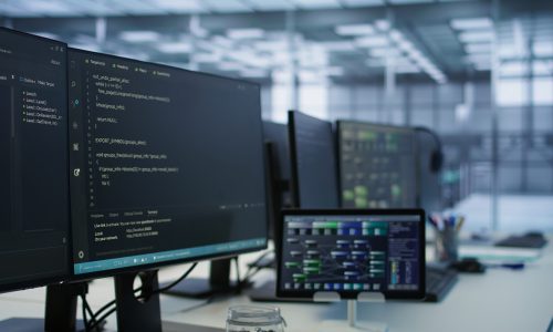 Devices in data center employing machine learning technology to maintain company network infrastructure. Advanced tech used in server hub to ensure optimal system performance